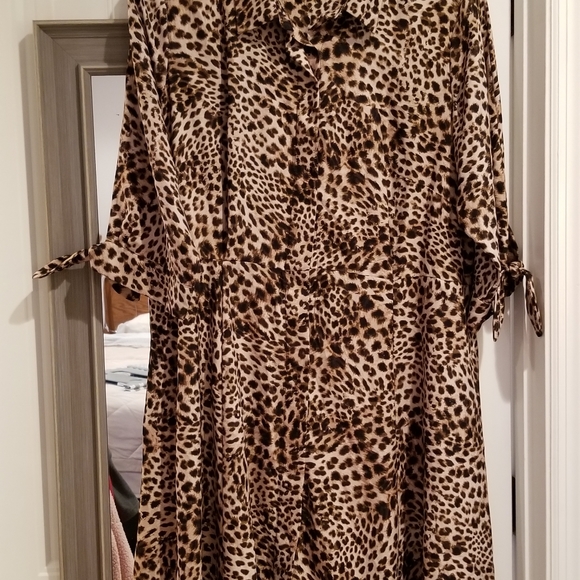 Calvin Klein Animal Cheetah Print Dress Sz 16w Tie Sleeves - Picture 2 of 6